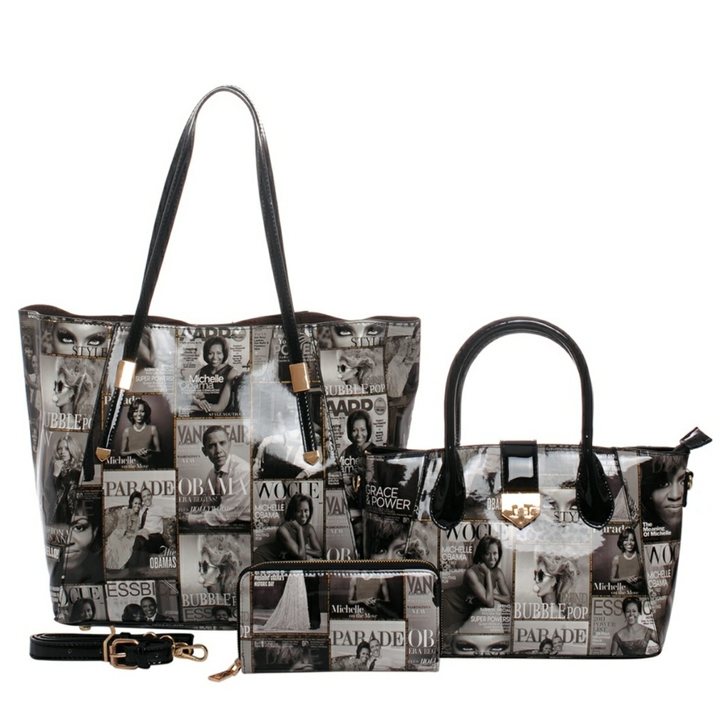 Three pieces magazine print bags